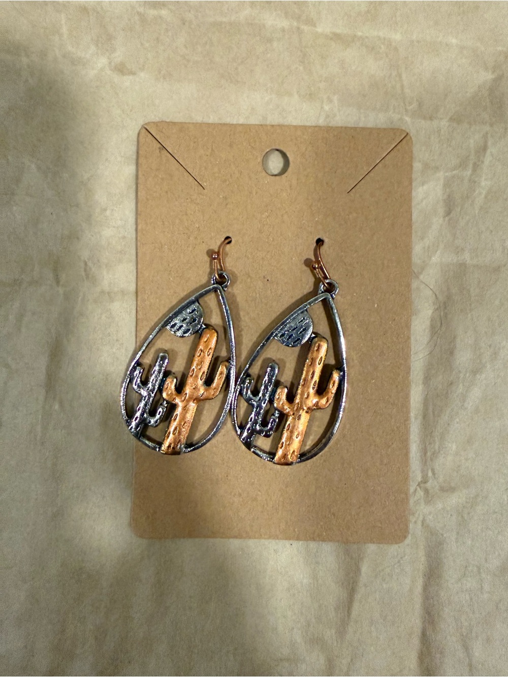 Teardrop Dangle Cactus cooper earrings